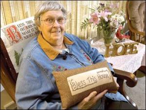 Dorothy Sherman of New Hartford is in her new home and thankful for it a year after the tornado destroyed her former residence. She is pictured Friday, May, 15, 2009. (RICK CHASE / Courier Staff Photographer)